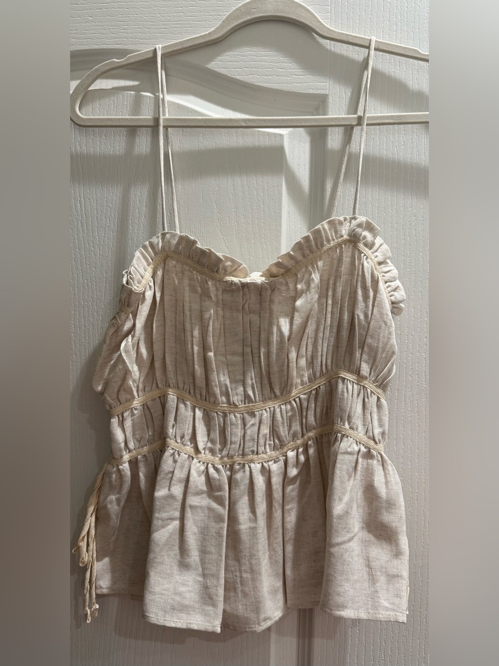 Zara Cream Ruffled Spaghetti-Strap Cami